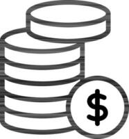 Line art illustration of money coin stack icon. vector