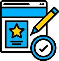 Confirm Edit Rating Web Page icon in Blue and Yellow color. vector