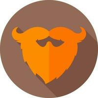 Orange Mustache with Beard or Man hipster icon on circular brown background. vector