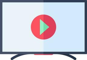 Play button on desktop screen in blue and red color. vector