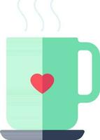 Loving drink cup on plate icon in green and blue color. vector