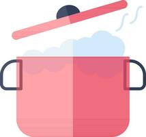 Open food casserole pot with steam icon in blue and red color. vector