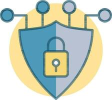 Encryption lock with shield icon in yellow and blue color. vector