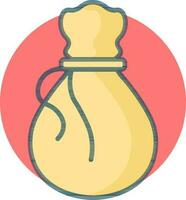 Yellow money bag on red circle background. vector