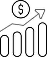 Dollar money growth graph icon in thin line art. vector