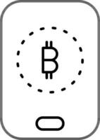 Line art illustration of Bitcoin in smartphone screen icon. vector