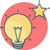 Yellow Light bulb and starlight icon on red circle background. vector