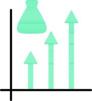 Financial graph chart with money bag icon in black and green color. vector