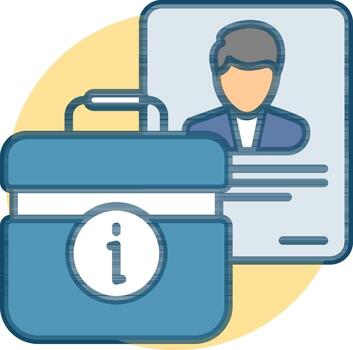 informacion maletín con usuario documento papel icono en azul color. vector