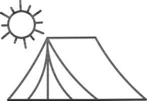 Illustration of Sun with Tent Icon in Black Outline. vector