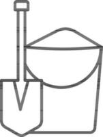 Shovel with Sand Bucket icon in thin line art. vector