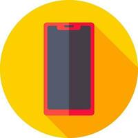 Red and Gray Smartphone icon on yellow round background. vector