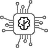 Brain chip icon in thin line art. vector