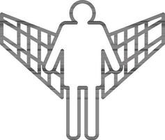 Line art illustration of man with wings icon. vector