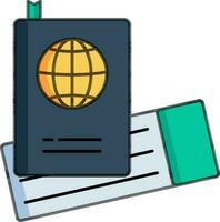 pasaporte con boleto icono en plano estilo. vector