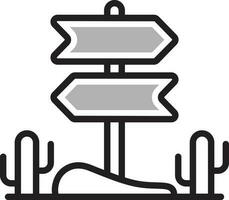 Black and White Direction arrow sign board with cactus plants icon. vector