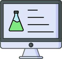 Flat style Chemical search flask in computer screen icon. vector