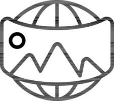 Globe panoramic view icon in line art. vector