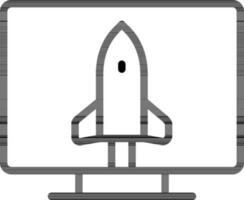 Line art illustration of Online rocket or project launch from computer icon. vector