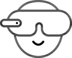 Black line art illustration of man wearing vr glasses icon. vector