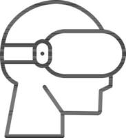 Line art illustration of Man wearing vr glasses icon. vector
