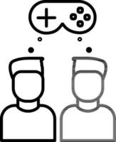 Two Man Together Video Game Play with Gamepad icon in Thin Line Art. vector