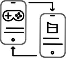 Mobile Video Game Transfer or Exchange Icon in Thin Line Art. vector