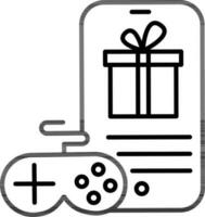Gift Box on Smartphone with Gamepad Icon in Thin Line Art. vector