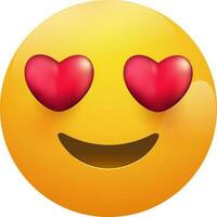 Heart eyes face emoji character in yellow and red color. vector