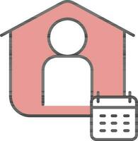 Stay Home and Calendar icon in peach pink and white color. vector