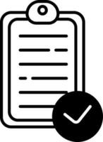 Check Document Paper on Clipboard icon in thin line art. vector