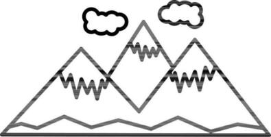 Nevado montañas con nubes icono en plano estilo. vector