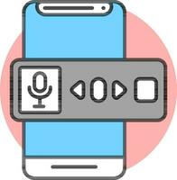 Mobile recording microphone with button icon in flat style. vector