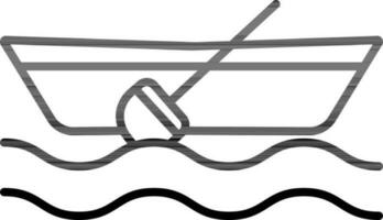 Canoe Boat with Paddle on Water Wave Icon in Line Art. vector