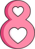 Creative 8 Number in Heart Shape icon in Pink color. vector