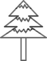 Snowy Xmas or Fir Tree Icon in Black Line Art. vector