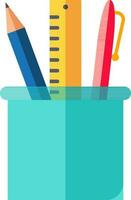 Illustration of Pencil with ruler scale and pen in cup holder icon. vector