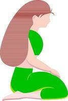 Young faceless girl character sitting in vajrasana pose icon. vector
