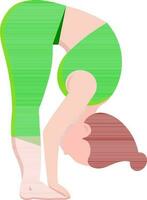 Cartoon woman character doing uttanasana exercise icon. vector