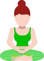 Faceless woman character sitting in bhadrasana pose icon. vector