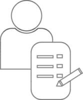 Character of faceless man with document and pen. vector