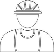 Character of faceless man wearing engineer cap in black line art. vector