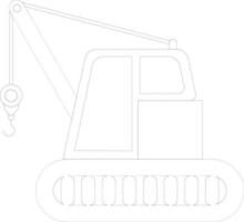 Black line art excavator in flat style. vector