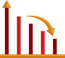 Red growing graph with orange arrow. vector