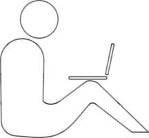 Faceless black man with laptop on his legs. vector