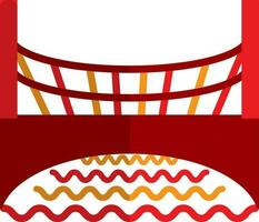 Flat style bridge in red and orange color. vector