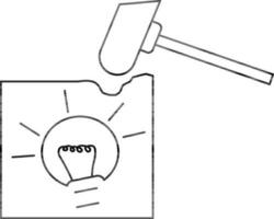 Idea concept with hammer in black line art. vector