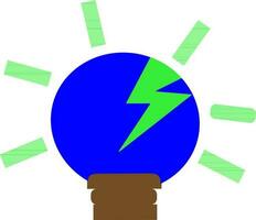 Blue and brown electric bulb with green rays. vector