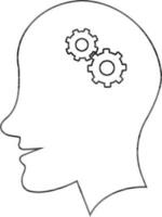 Black line art human with gear in brain. vector