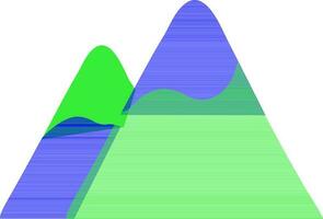 Flat style mountains in green and blue color. vector